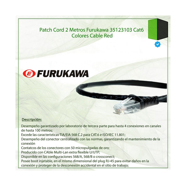 FURUKAWA - PATCH CORD U/UTP GIGALAN CAT.6 2,0 MT NEGRO (35123103)