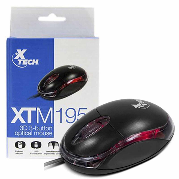 XTECH - MOUSE OPTICO 3 BOTONES USB NEGRO-ROJO (XTM-195)