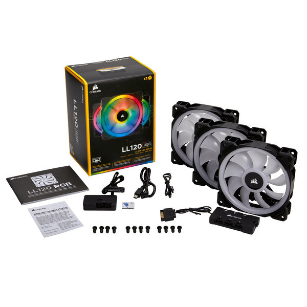 CORSAIR - TRIPACK FAN LL120 RGB LED DUAL LIGHT LOOP 120mm PWM WITH CONTROLLER (CO-9050072-WW)